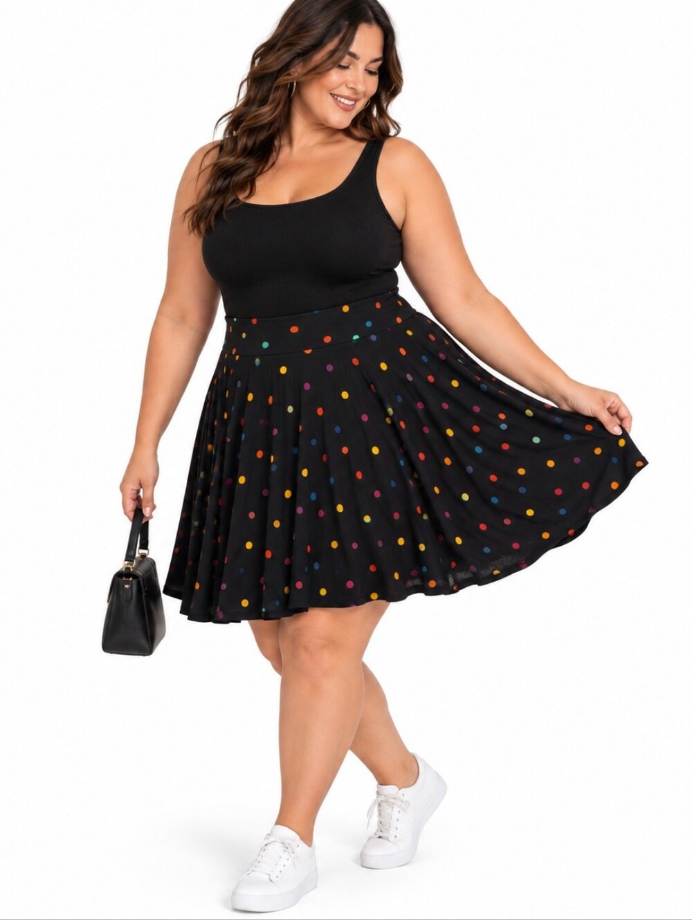 New Torrid Black Multicolor Polka Dot Skater Skirt Pleated High Rise Size 6XL